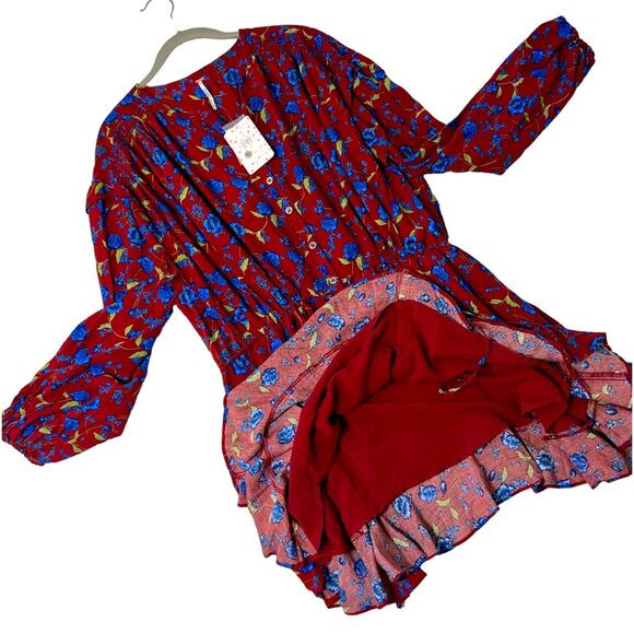 Free People Mini Flower Fields Mini Burgundy Dress S/P - Picture 8 of 15